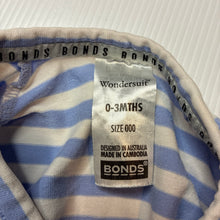 Load image into Gallery viewer, Unisex Bonds, striped zip wondersuit / zippy / romper, FUC, size 000,  