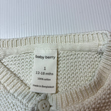 Load image into Gallery viewer, Girls Baby Berry, knitted cotton cardigan, marks back sleeves, FUC, size 1,  