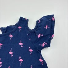 Load image into Gallery viewer, Girls navy, cotton summer dress, flamingos, no labels, armpit to armpit: 29cm, GUC, size 4, L: 52cm