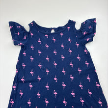 Load image into Gallery viewer, Girls navy, cotton summer dress, flamingos, no labels, armpit to armpit: 29cm, GUC, size 4, L: 52cm