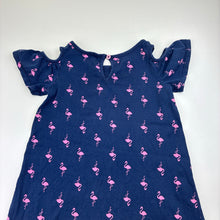 Load image into Gallery viewer, Girls navy, cotton summer dress, flamingos, no labels, armpit to armpit: 29cm, GUC, size 4, L: 52cm