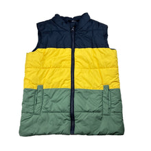 Load image into Gallery viewer, Boys navy, yellow &amp; green, puffer vest, no labels, armpit to armpit: 35cm, FUC, size 5-6,  