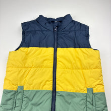 Load image into Gallery viewer, Boys navy, yellow &amp; green, puffer vest, no labels, armpit to armpit: 35cm, FUC, size 5-6,  