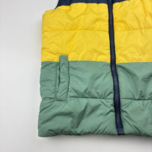 Load image into Gallery viewer, Boys navy, yellow &amp; green, puffer vest, no labels, armpit to armpit: 35cm, FUC, size 5-6,  