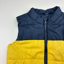 Load image into Gallery viewer, Boys navy, yellow &amp; green, puffer vest, no labels, armpit to armpit: 35cm, FUC, size 5-6,  