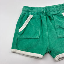Load image into Gallery viewer, Unisex Seed, green terry shorts, elasticated, light mark back hem, FUC, size 0,  