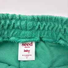 Load image into Gallery viewer, Unisex Seed, green terry shorts, elasticated, light mark back hem, FUC, size 0,  