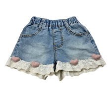 Load image into Gallery viewer, Girls blue, stretch denim shorts, elasticated, FUC, size 5,  
