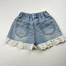 Load image into Gallery viewer, Girls blue, stretch denim shorts, elasticated, FUC, size 5,  