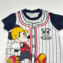 Load image into Gallery viewer, Boys Disney, Mickey Mouse cotton romper, baseball, FUC, size 00,  