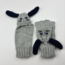 Load image into Gallery viewer, Girls grey, knitted mittens / gloves, GUC, size 4-6,  