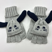 Load image into Gallery viewer, Girls grey, knitted mittens / gloves, GUC, size 4-6,  