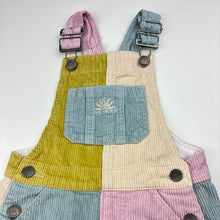 Load image into Gallery viewer, Girls Ghanda, colour block corduroy cotton overalls / shortalls, EUC, size 1-2,  