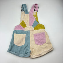 Load image into Gallery viewer, Girls Ghanda, colour block corduroy cotton overalls / shortalls, EUC, size 1-2,  