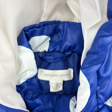 Load image into Gallery viewer, Girls Pumpkin Patch, blue &amp; white spot puffer jacket / coat, catches &amp; light marks, FUC, size 2,  