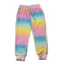 Load image into Gallery viewer, Girls Milkshake, pastel rainbow velour pants, elasticated, Inside leg: 38cm, EUC, size 3,  
