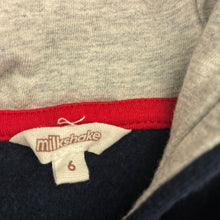 Load image into Gallery viewer, Boys Milkshake, navy fleece lined hoodie sweater, discolouration on back, FUC, size 6,  