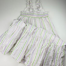 Load image into Gallery viewer, Girls Country Road, cotton lined cotton/metallic stripe maxi dress, EUC, size 10, L: 95cm