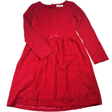 Load image into Gallery viewer, Girls H&amp;M, lined red floral lace long sleeve dress, EUC, size 9-10, L: 73cm