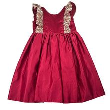 Load image into Gallery viewer, Girls lined, red satin &amp; sequin party dress, small mark back hem, FUC, size 6, L: 66cm
