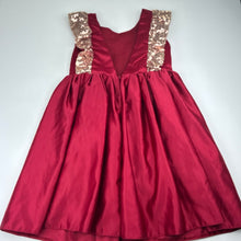 Load image into Gallery viewer, Girls lined, red satin &amp; sequin party dress, small mark back hem, FUC, size 6, L: 66cm
