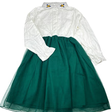 Load image into Gallery viewer, Girls embroidered, cotton &amp; tulle shirt dress, EUC, size 10, L: 67cm