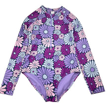 Load image into Gallery viewer, Girls Target, floral long sleeve swim one-piece, pilling, FUC, size 12,  