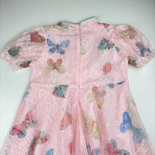Load image into Gallery viewer, Girls lined, lace &amp; tulle dress, butterflies, no size, armpit to armpit: 32cm, GUC, size 6-7, L: 64cm