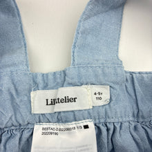 Load image into Gallery viewer, Girls Lil' Atelier, organic cotton overalls dress / pinafore, EUC, size 4-5, L: 55cm