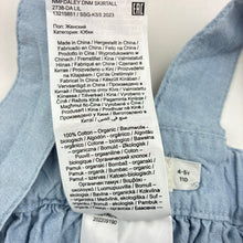 Load image into Gallery viewer, Girls Lil' Atelier, organic cotton overalls dress / pinafore, EUC, size 4-5, L: 55cm