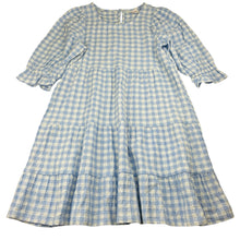 Load image into Gallery viewer, Girls Seed, blue &amp; white check cotton blend dress, EUC, size 10, L: 75cm