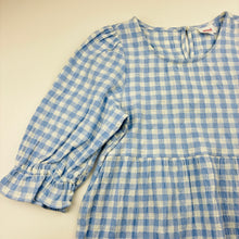 Load image into Gallery viewer, Girls Seed, blue &amp; white check cotton blend dress, EUC, size 10, L: 75cm