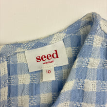 Load image into Gallery viewer, Girls Seed, blue &amp; white check cotton blend dress, EUC, size 10, L: 75cm