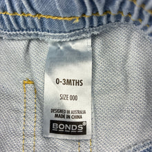 Load image into Gallery viewer, Unisex Bonds, soft feel knit denim shorts, elasticated, EUC, size 000,  