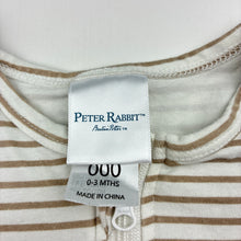 Load image into Gallery viewer, Unisex Beatrix Potter, Peter Rabbit stretchy zip romper, EUC, size 000,  
