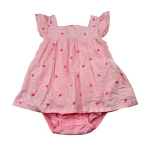 Load image into Gallery viewer, Girls Carters, pink &amp; white cotton romper dress, GUC, size 12 months,  