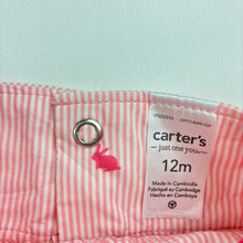 Load image into Gallery viewer, Girls Carters, pink &amp; white cotton romper dress, GUC, size 12 months,  
