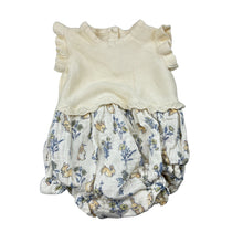 Load image into Gallery viewer, Girls George, knitted cotton romper, rabbits, GUC, size 0000,  