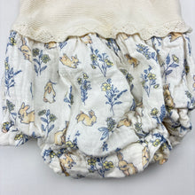 Load image into Gallery viewer, Girls George, knitted cotton romper, rabbits, GUC, size 0000,  