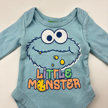 Load image into Gallery viewer, Unisex Seasame Street, Cookie Monster cotton bodysuit / romper, EUC, size 0000,  