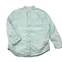 Load image into Gallery viewer, Boys Zara, light blue cotton / linen long sleeve shirt, marks back left hem, FUC, size 5,  