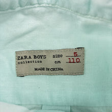 Load image into Gallery viewer, Boys Zara, light blue cotton / linen long sleeve shirt, marks back left hem, FUC, size 5,  