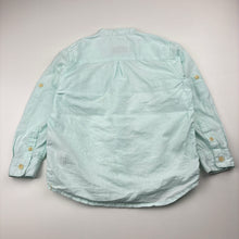 Load image into Gallery viewer, Boys Zara, light blue cotton / linen long sleeve shirt, marks back left hem, FUC, size 5,  