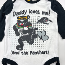 Load image into Gallery viewer, Unisex NRL Supporter, Penrith Panthers cotton bodysuit / romper, EUC, size 000,  