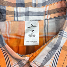 Load image into Gallery viewer, Boys Urban Supply, orange check lightweight cotton short sleeve shirt, EUC, size 12,  