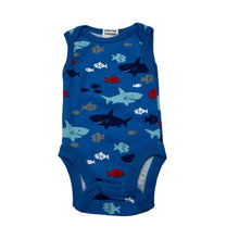 Load image into Gallery viewer, Boys Babies R Us, cotton singletsuit / romper, sharks, EUC, size 0000,  