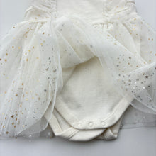 Load image into Gallery viewer, Girls Anko, white &amp; gold romper dress, GUC, size 0, L: 36cm