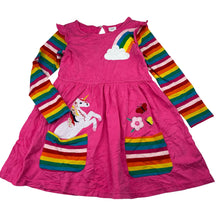 Load image into Gallery viewer, Girls pink, cotton long sleeve dress, unicorn, FUC, size 5-6, L: 55cm