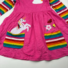 Load image into Gallery viewer, Girls pink, cotton long sleeve dress, unicorn, FUC, size 5-6, L: 55cm