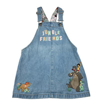 Load image into Gallery viewer, Girls Disney, The Jungle Book denim overalls dress / pinafore, EUC, size 3, L: 52cm